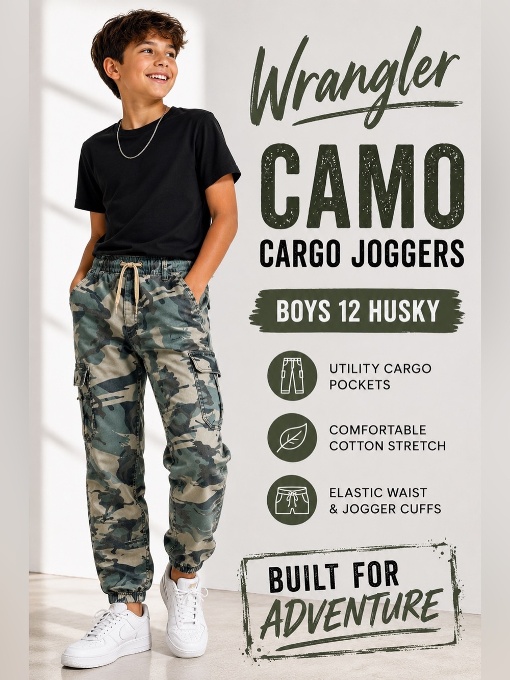 Wrangler Camo Cargo Jogger Pants Boys 12 Husky Fits Women’s XS/S - Picture 2 of 13
